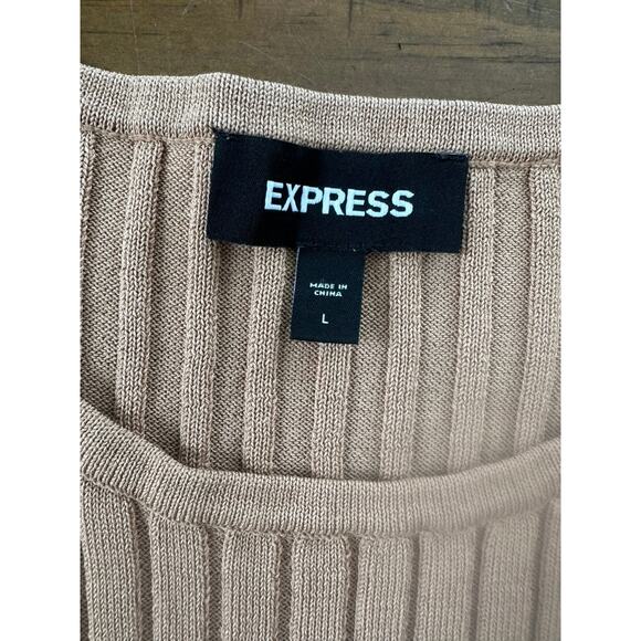 Express Women's Ribbed Crew-Neck Maxi Sweater Dress Beige Long Sleeve L Classic - Picture 5 of 10